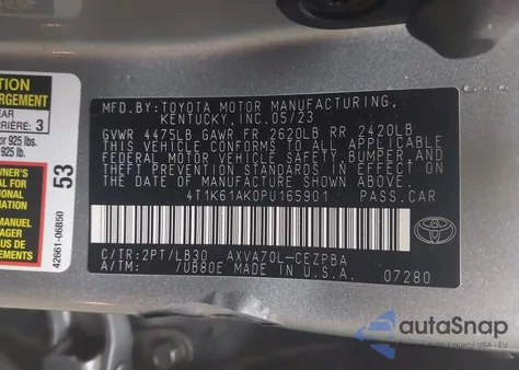 2023 Toyota Camry Xse from USA, damaged, VIN 4T1K61AK0PU165901